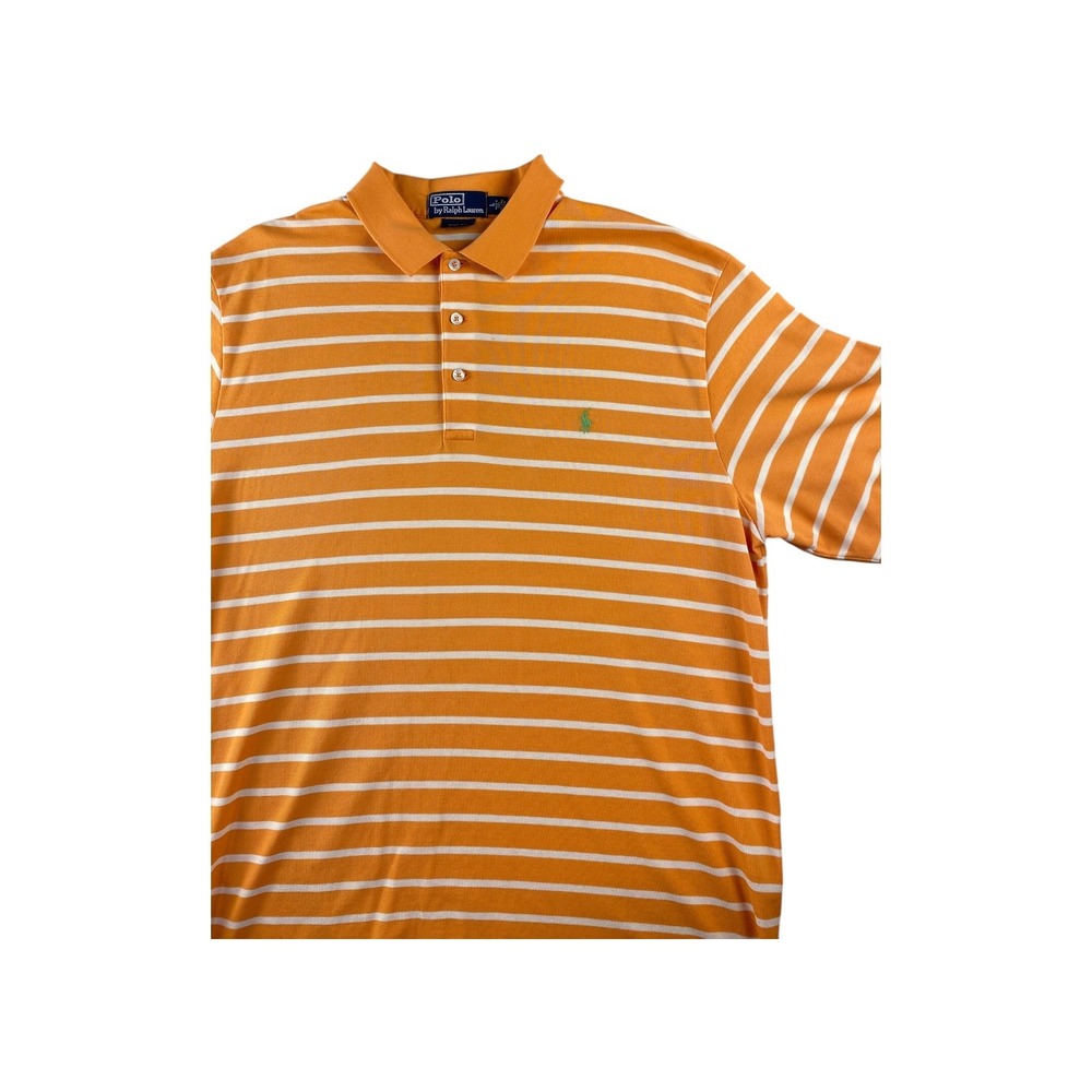 Polo Ralph Lauren Golf Fit Orange White Stripe Short Sleeve Polo Shirt Mens L